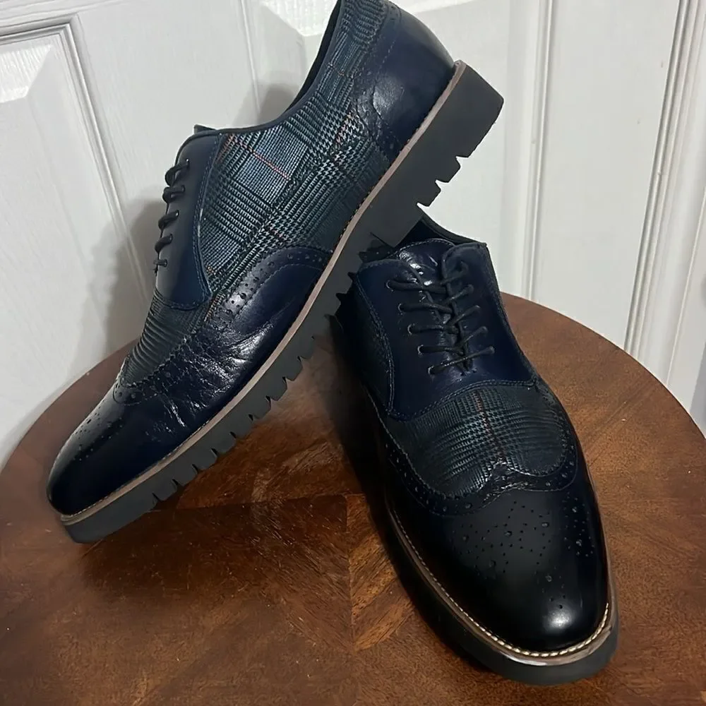 🔥🔥 STACY ADAMS  Baxley Oxford Derby Wingtip Shoes - Ink Blue - Sz‎ 13M - EUC